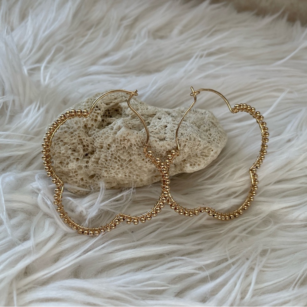 Gold Flower Shaped Hoop Earrings